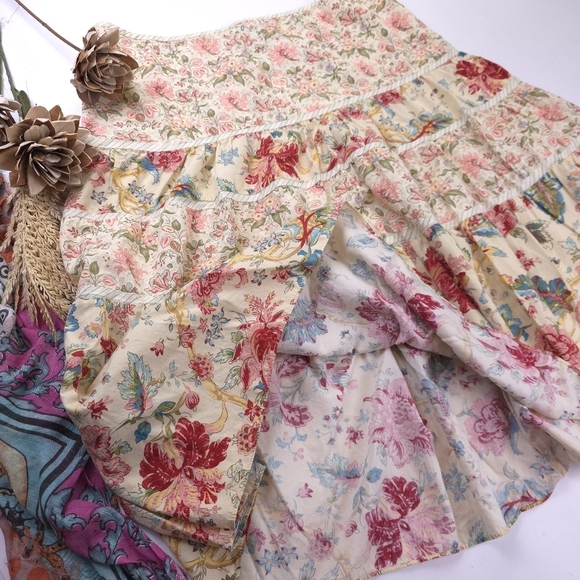 Jones Wear Boho Floral Cream Pink Multicolor Skirt Sz 14 - Picture 2 of 8